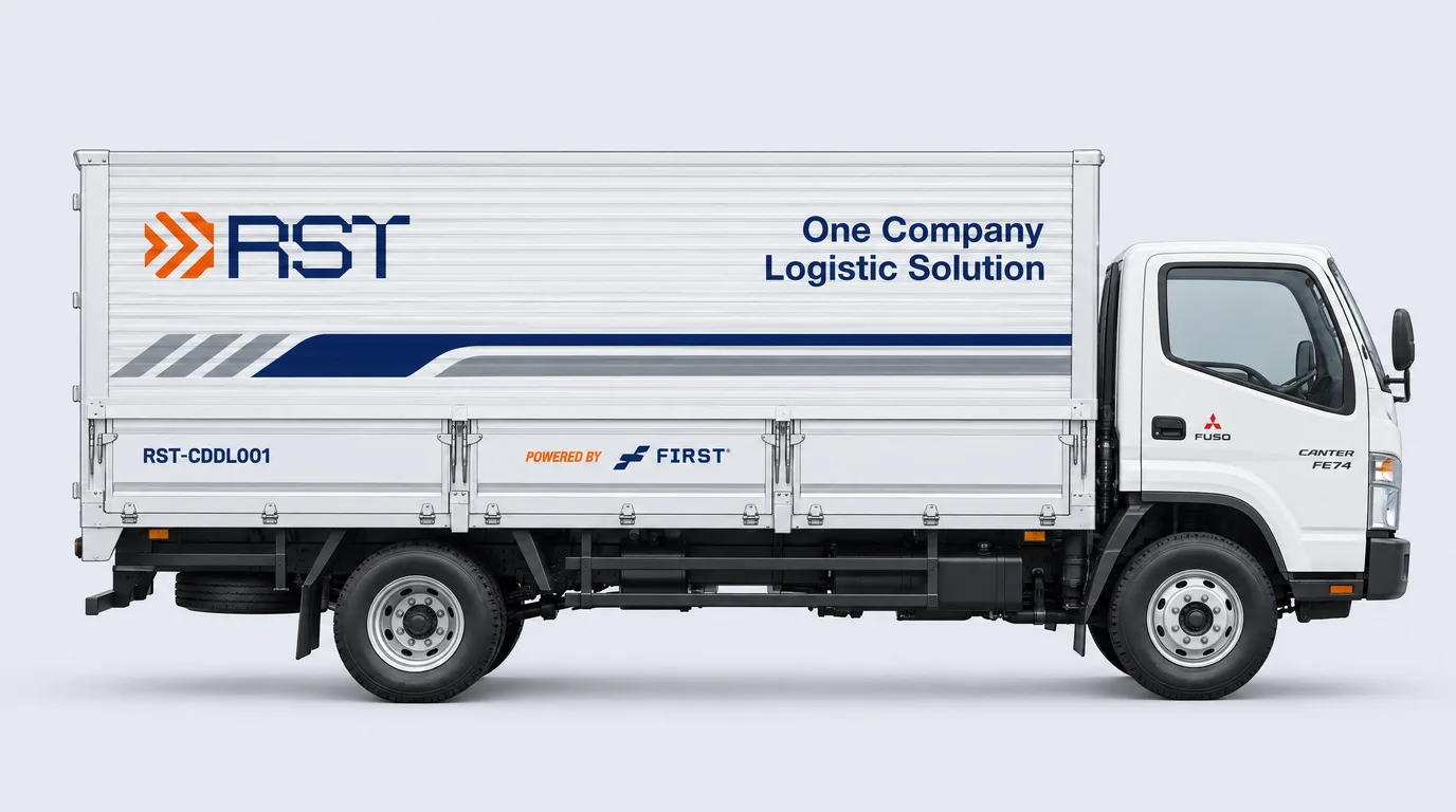 Side view of a white two axle CDD long box truck